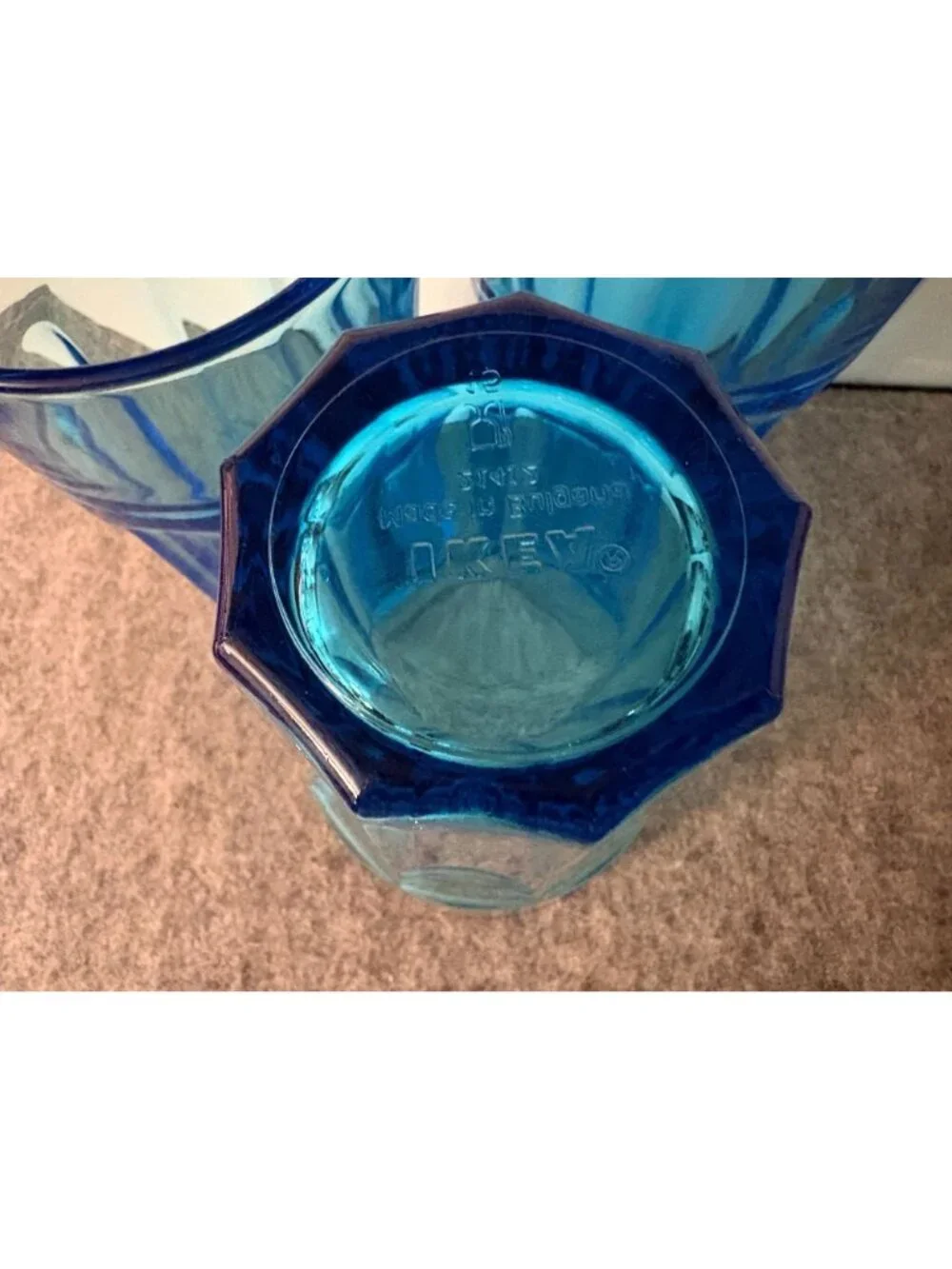 3 Ikea Pokal Teal Blue Paneled glass Tumblers 12oz. # 3390